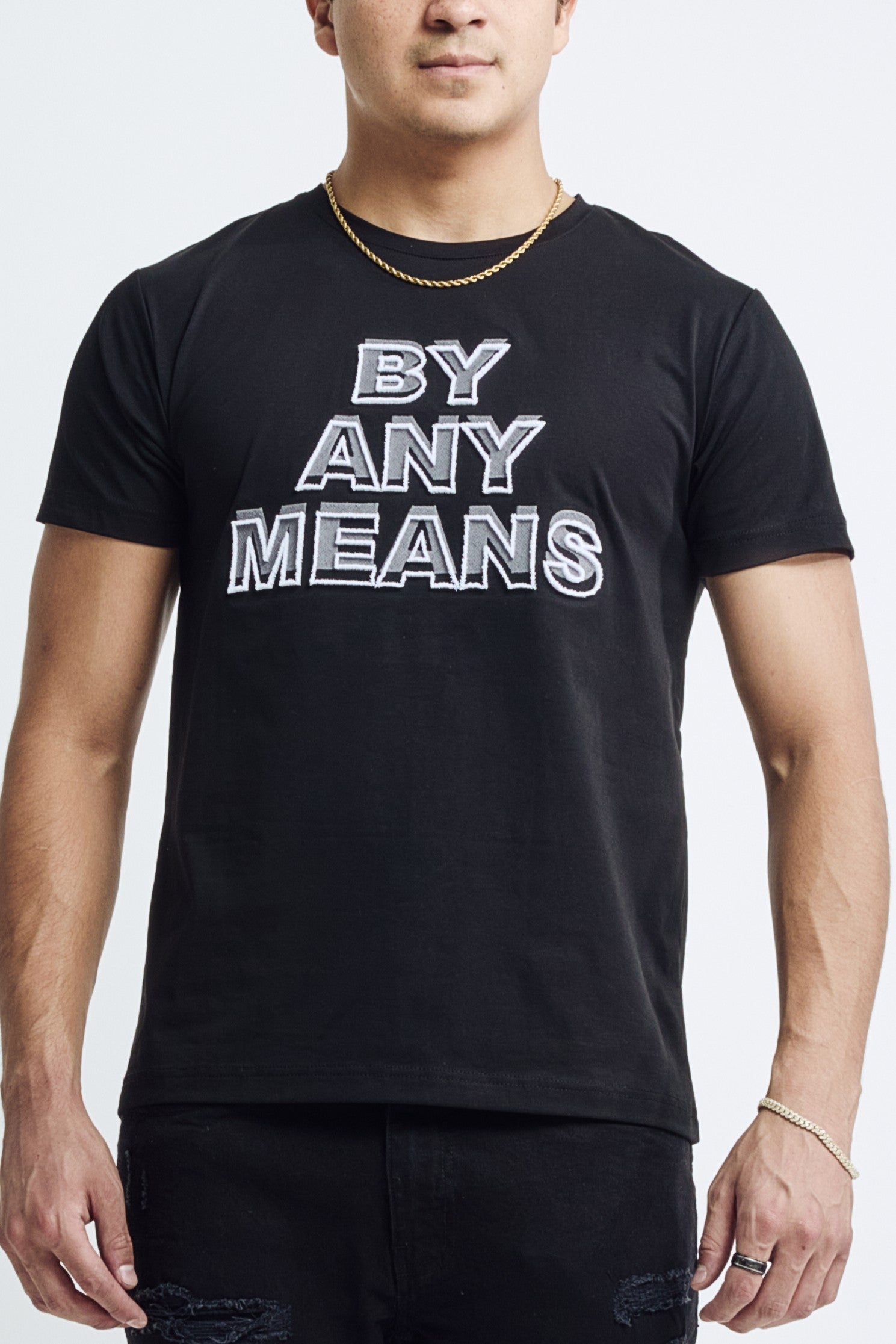 完売品everyone 3P tee BLACK WHITE ennoy M M.Society Men's By Any Means 3D Texture Graphic Tee - Black – M
