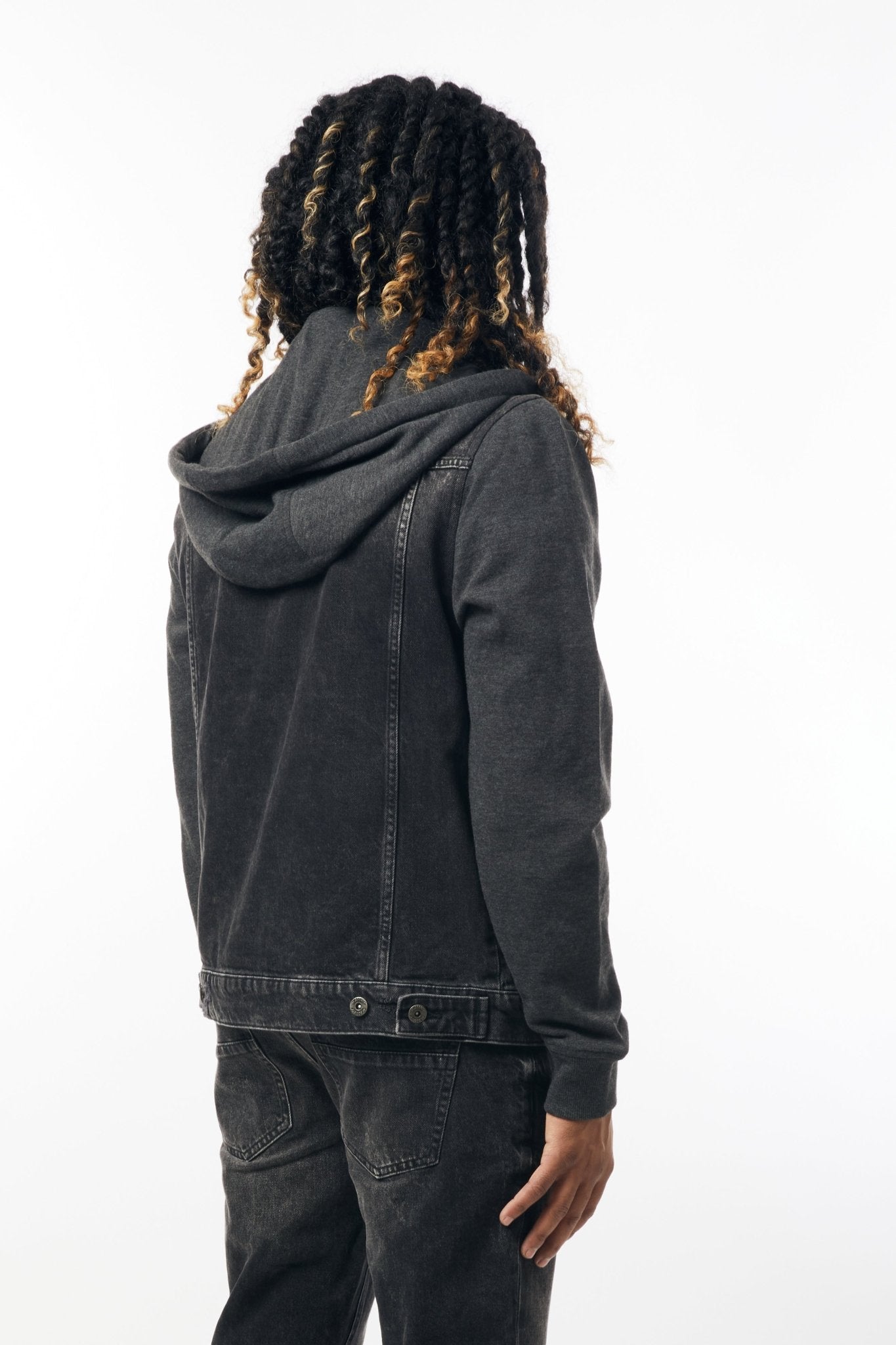 Denim Jacket with Fleece Hood in Black & Charcoal - M.Society