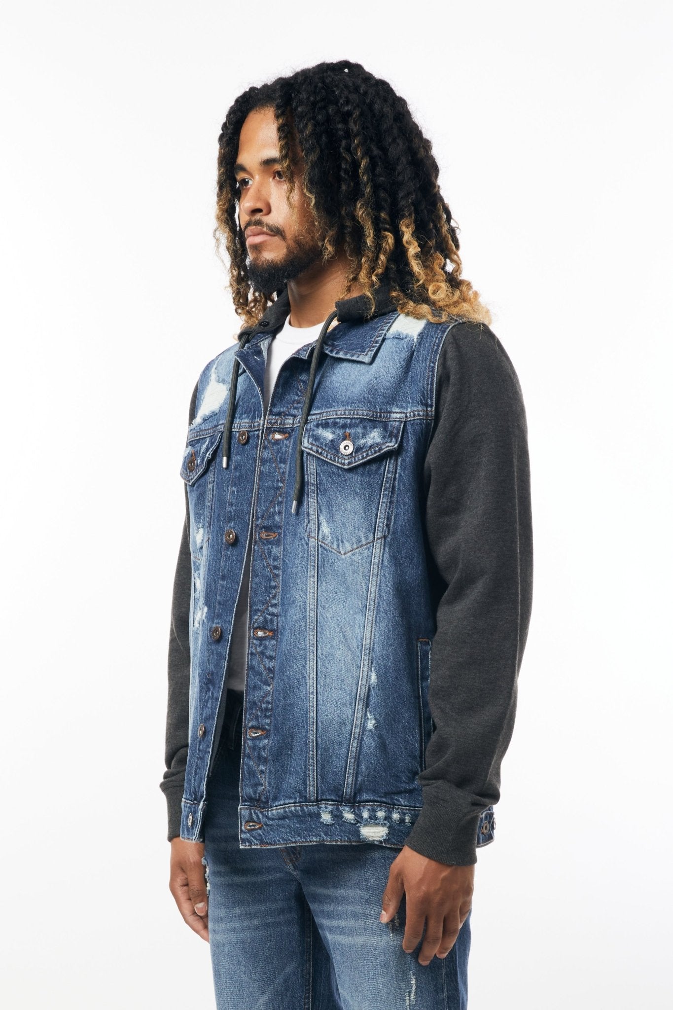 Denim Jacket with Fleece Hood in Indigo - M.Society