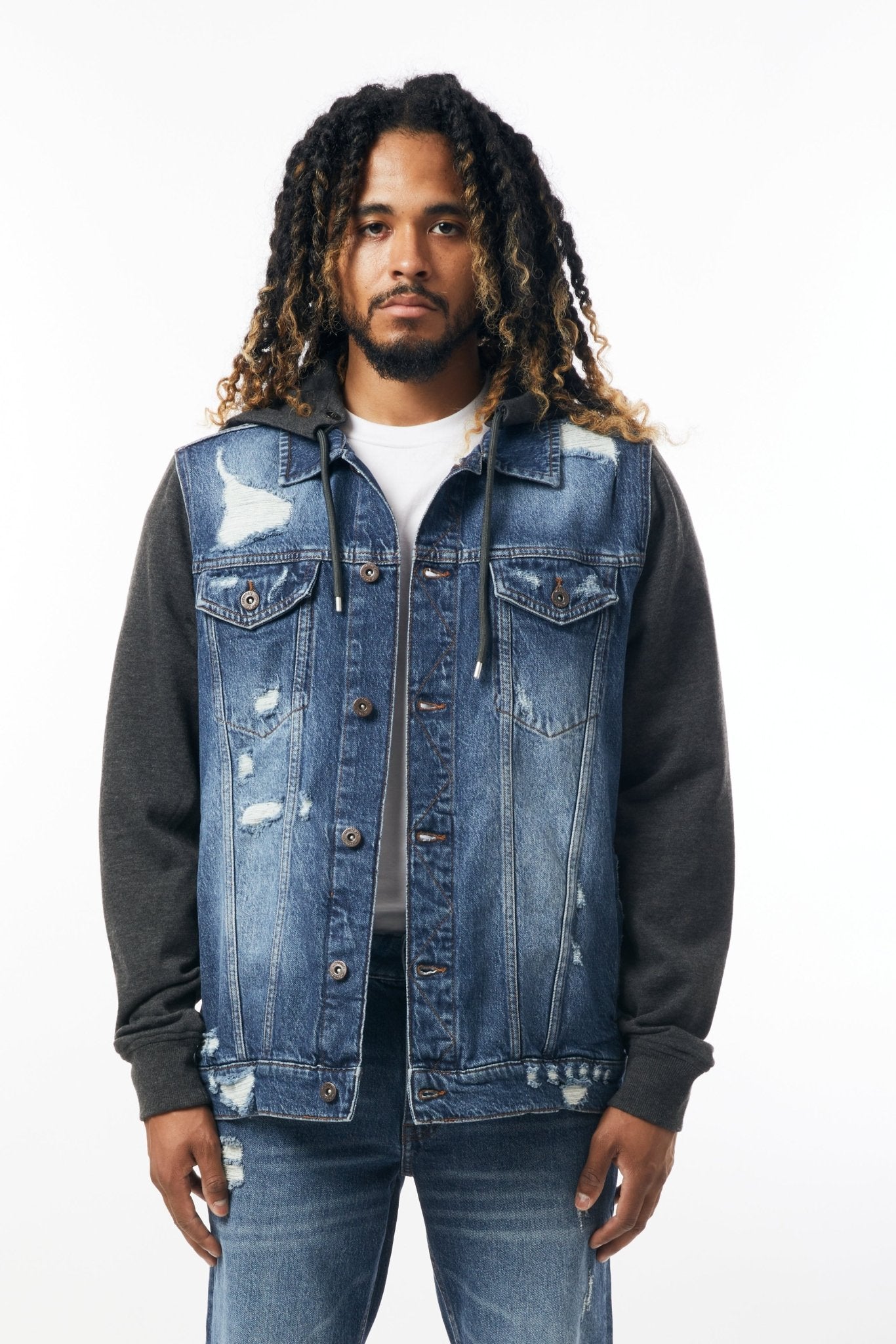 Denim Jacket with Fleece Hood in Indigo - M.Society