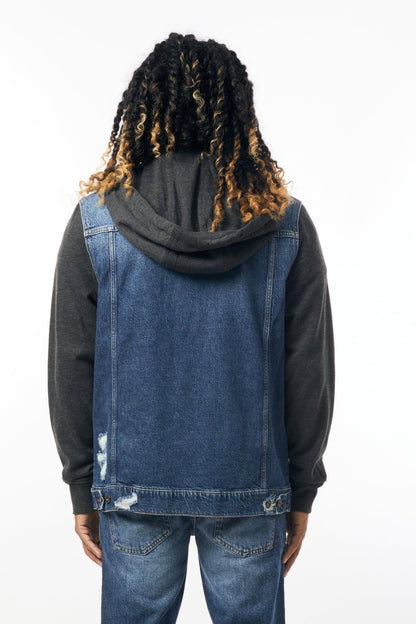 Denim Jacket with Fleece Hood in Indigo - M.Society