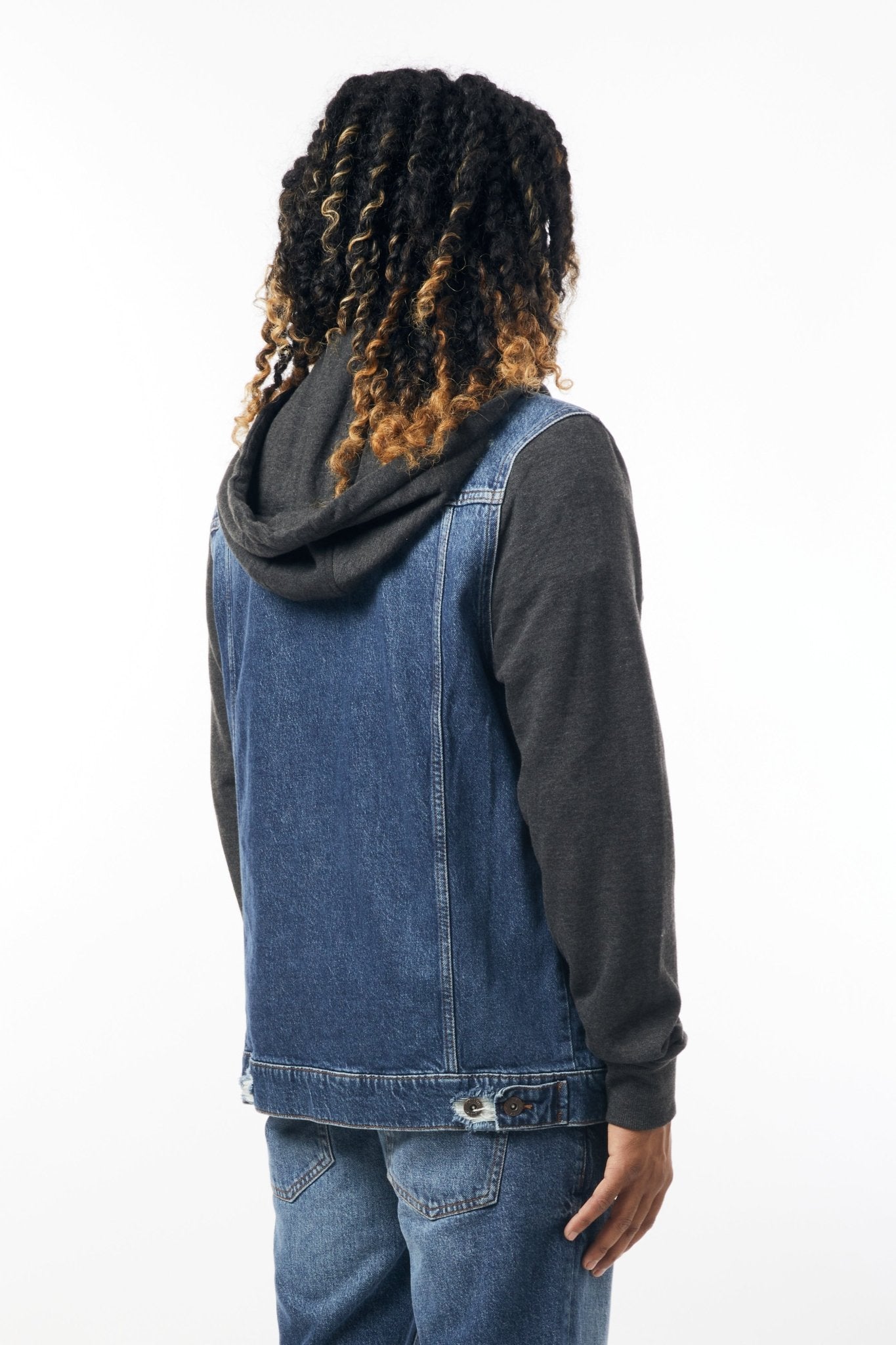 Denim Jacket with Fleece Hood in Indigo - M.Society