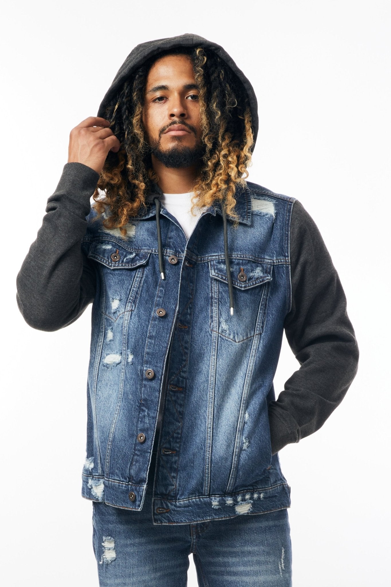 M.Society Denim Jacket with Fleece Hood in Indigo