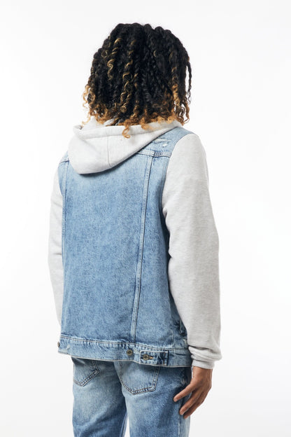 Denim Jacket with Fleece Hood with Light Blue - M.Society