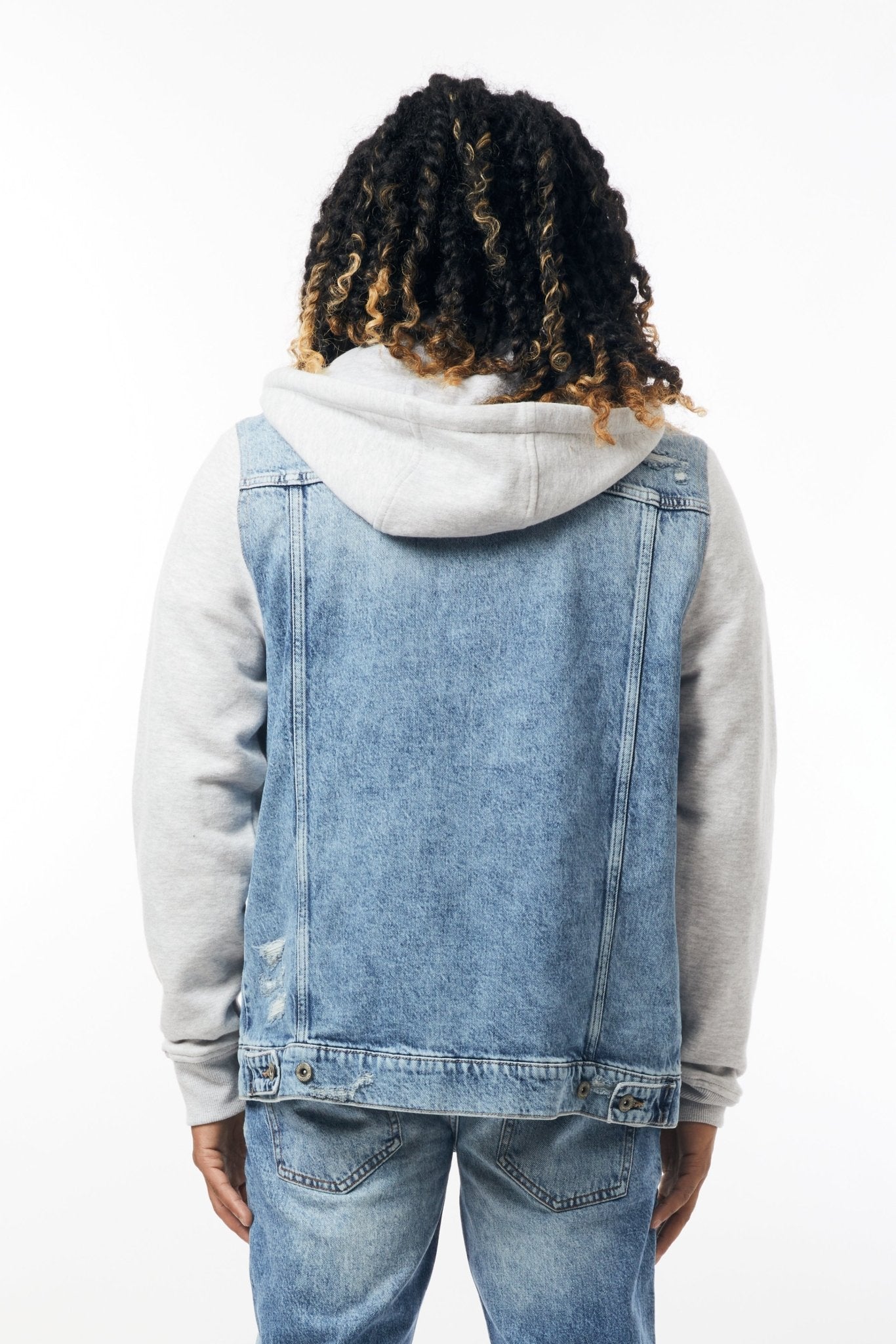 Denim Jacket with Fleece Hood with Light Blue - M.Society