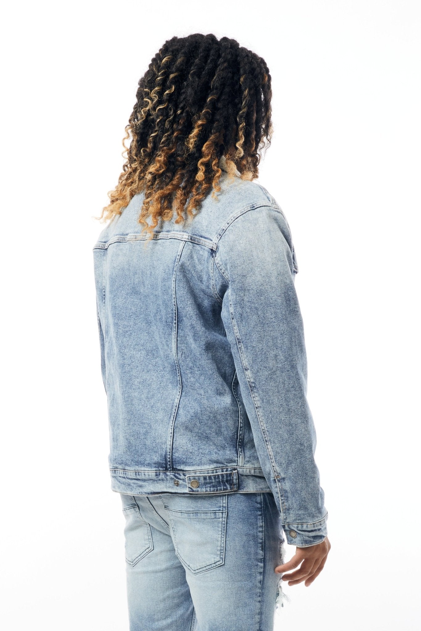 Denim Jacket with Sherpa Lining in Medium Blue - M.Society