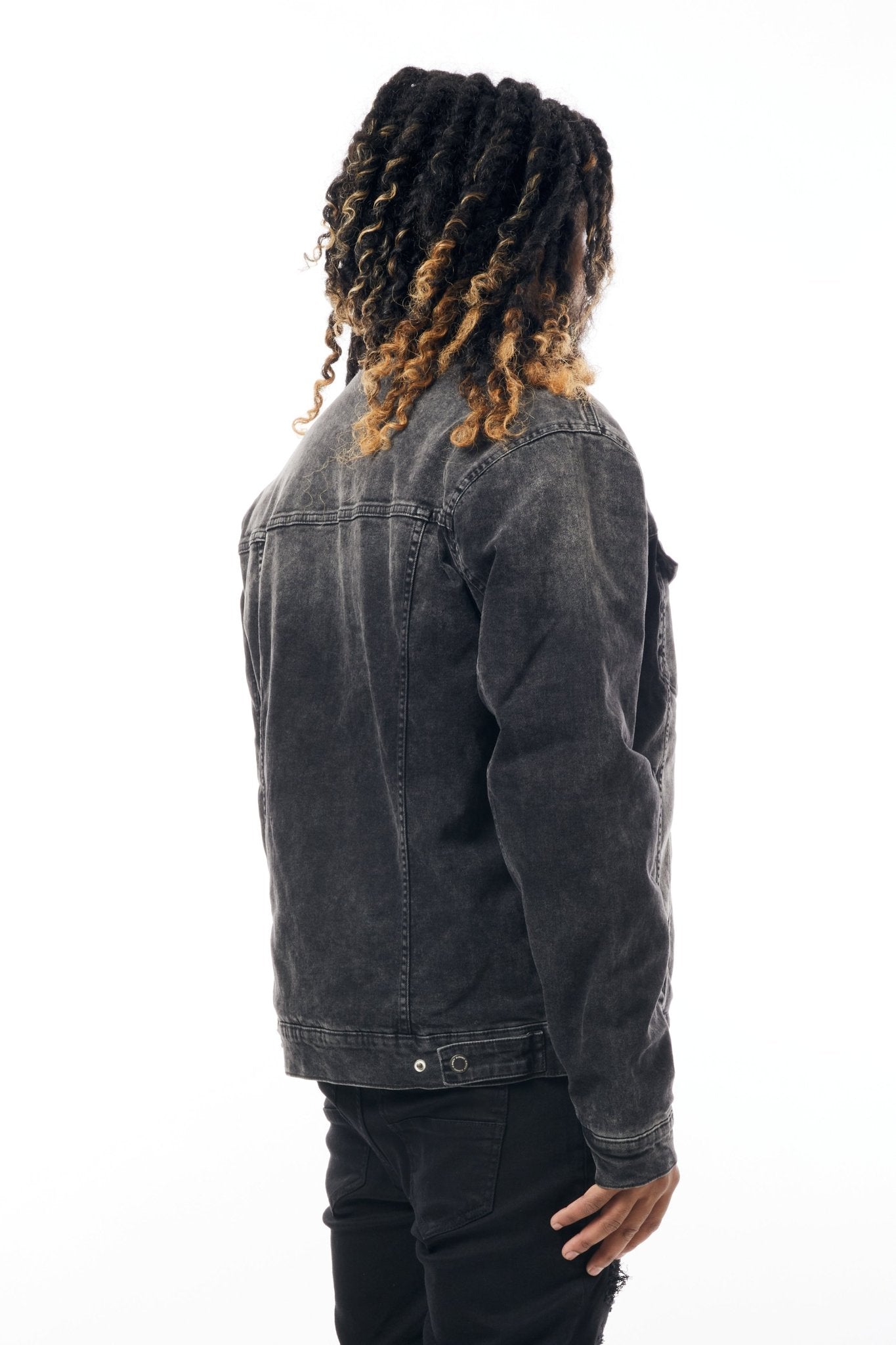 M.Society Denim Jacket with Sherpa Lining in Black - M.SOCIETY