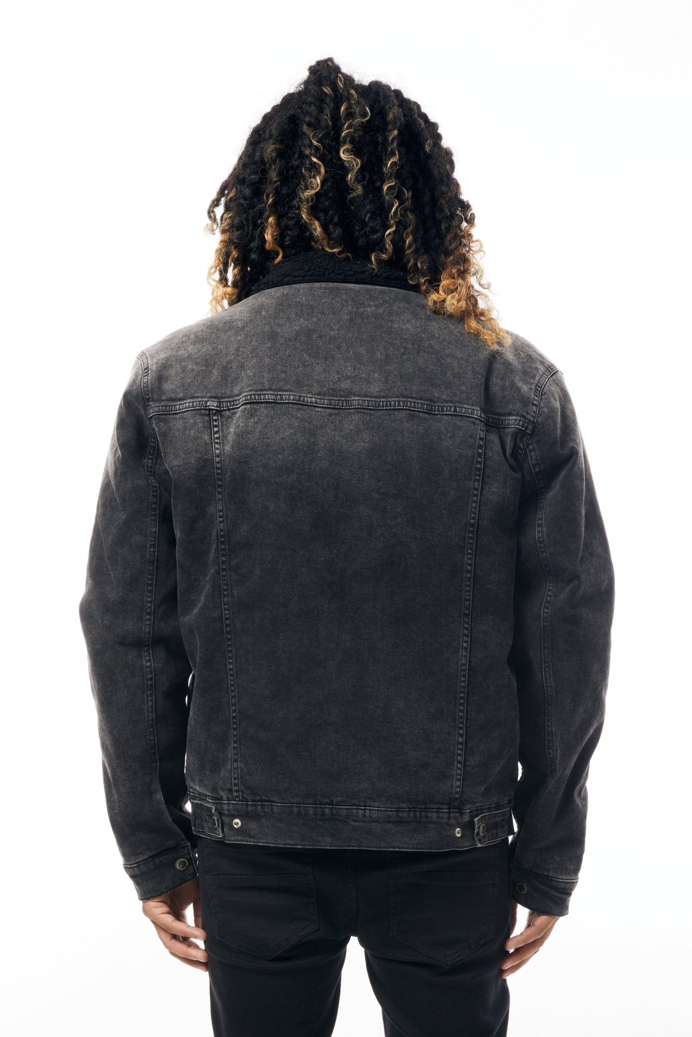 M.Society Denim Jacket with Sherpa Lining in Black - M.SOCIETY