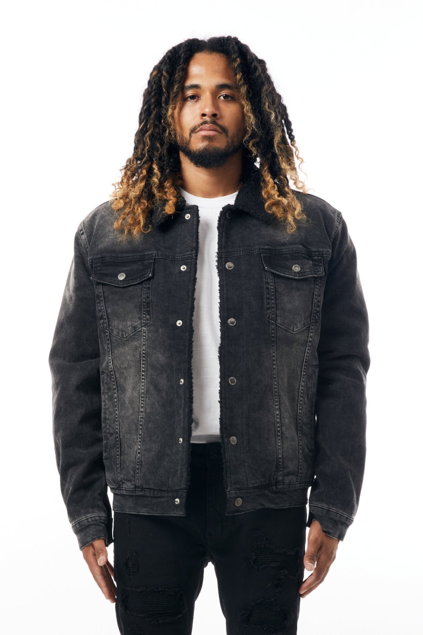 M.Society Denim Jacket with Sherpa Lining in Black - M.SOCIETY