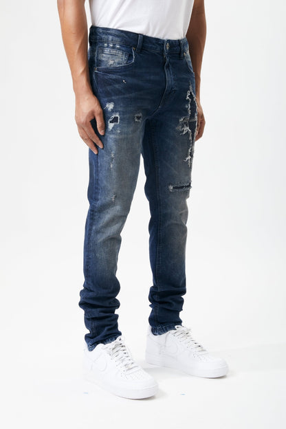 Ripped and Repaired Denim Jeans in Ink - M.SOCIETY