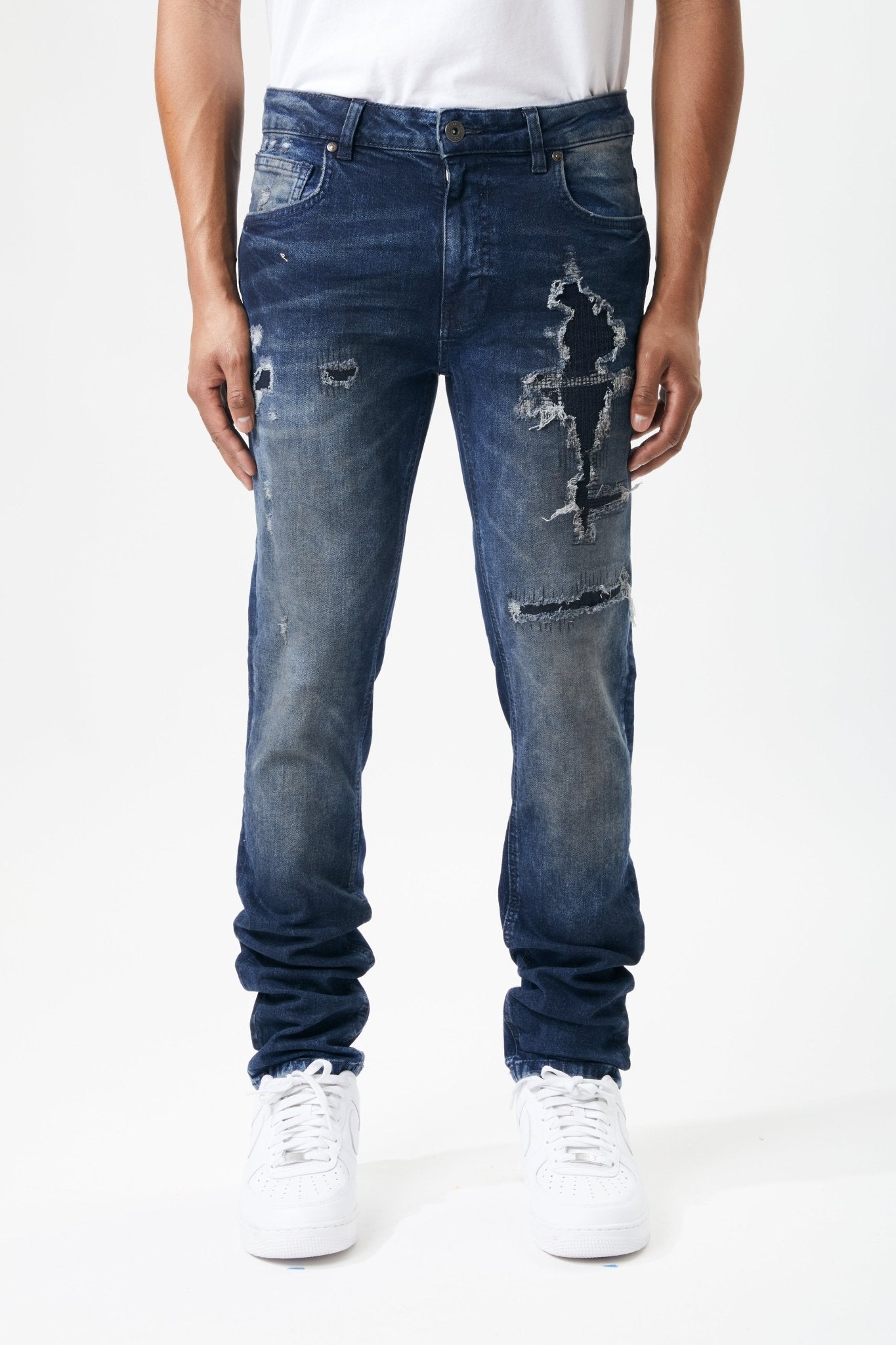 Ripped and Repaired Denim Jeans in Ink - M.SOCIETY