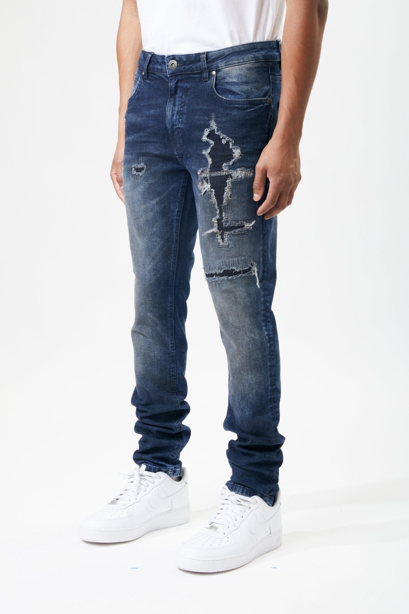 Ripped and Repaired Denim Jeans in Ink - M.SOCIETY