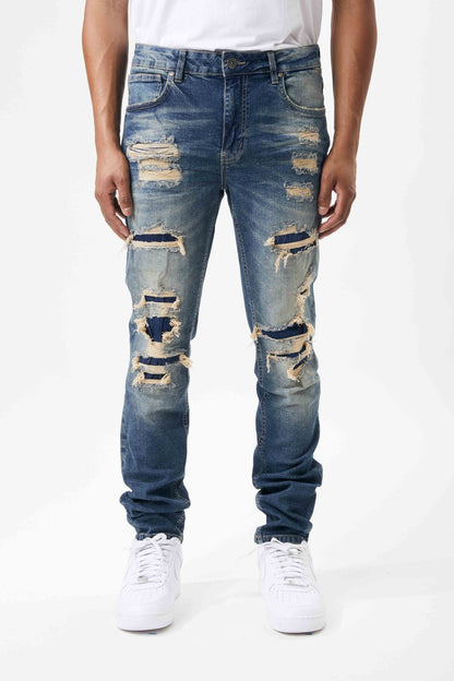 Ripped and Repaired Denim Jeans in Tint Blue - M.SOCIETY